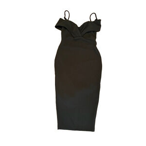 Nookie Phoenix Black‎ Bodycon Midi Dress Off the Shoulder Evening Cocktail Party